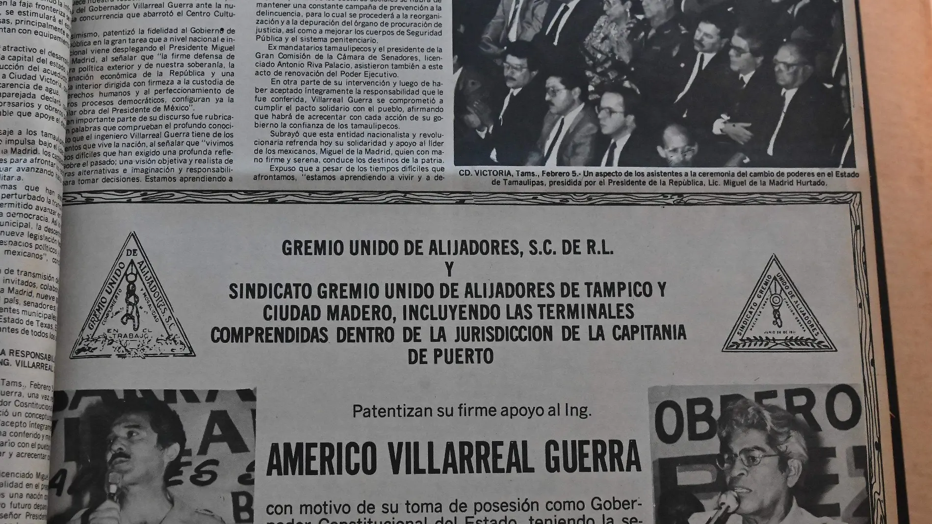 El entonces presidente Miguel de la Madrid fungió como testigo de honor en la toma de protesta de Américo Villarreal